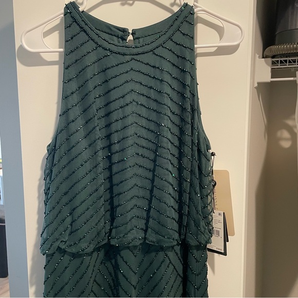 Adrianna Papell Emerald Green Beaded Halter Gown - Picture 2 of 4